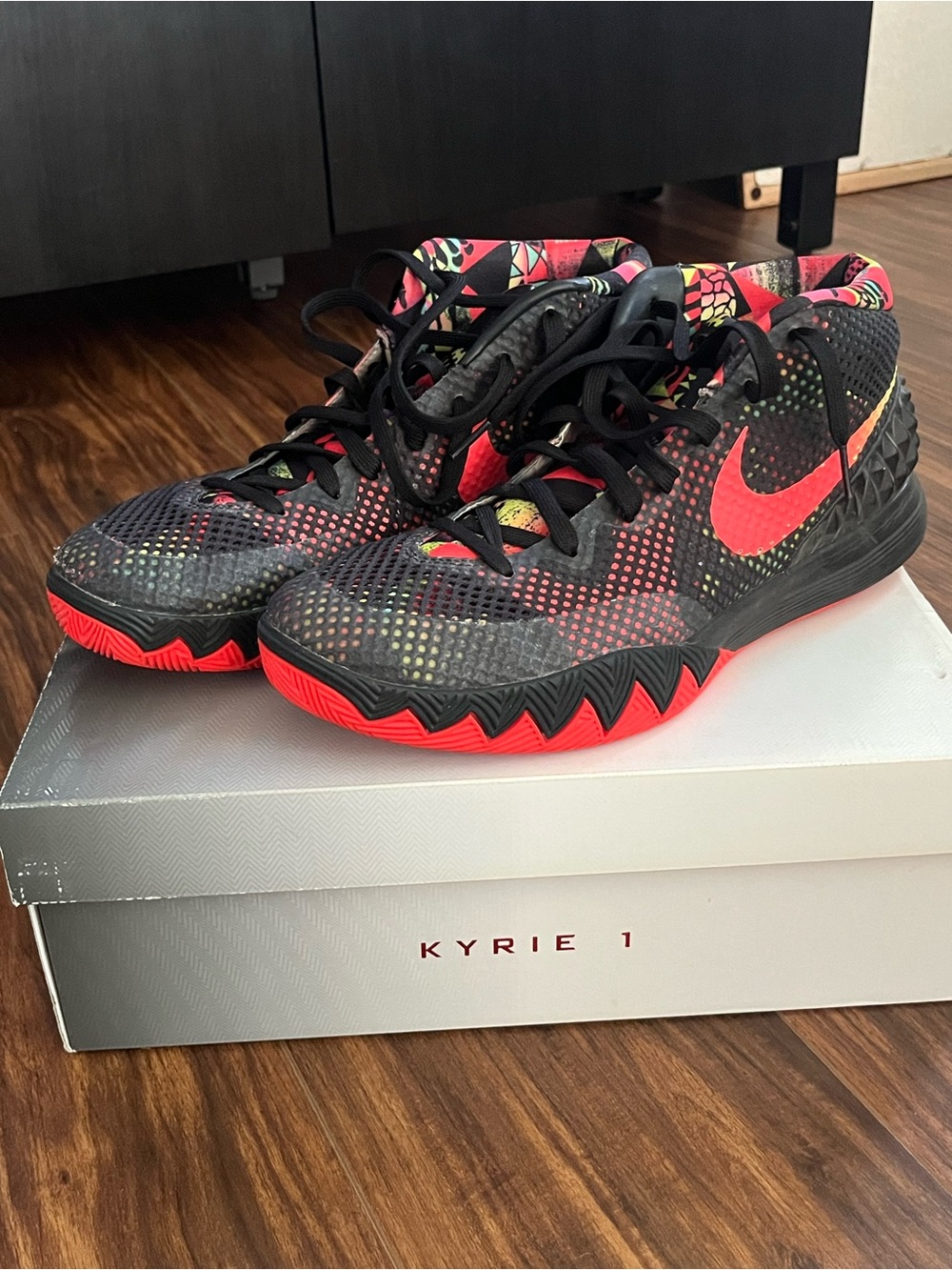 Nike Kyrie Black Sneakers with Bright Red and Neon Yellow Accents